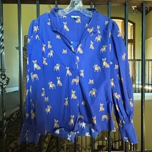 Tyler Boe Blue Blouse with Dog Print